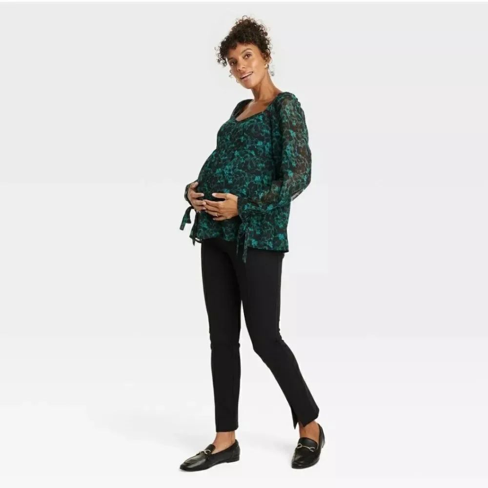 🫃🏽Isabel Maternity Corsetry Woven Top Shirt Aqua Green Floral